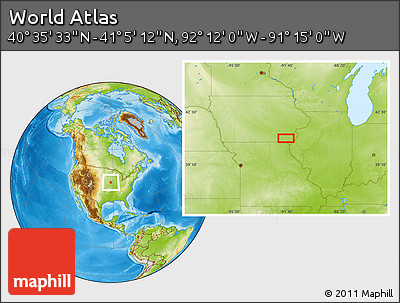 Physical Location Map of the Area around 40° 50' 23" N, 91° 43' 29" W