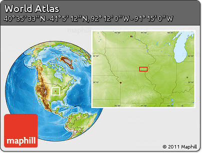 Physical Location Map of the Area around 40° 50' 23" N, 91° 43' 29" W