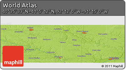 Physical Panoramic Map of the Area around 40° 50' 23" N, 91° 43' 29" W