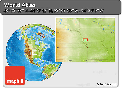 Physical Location Map of the Area around 40° 50' 23" N, 95° 7' 30" W