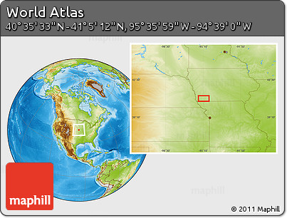 Physical Location Map of the Area around 40° 50' 23" N, 95° 7' 30" W