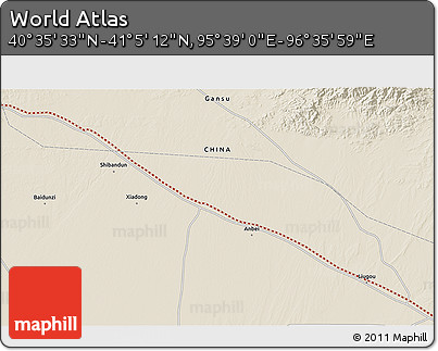 Shaded Relief 3D Map of the Area around 40° 50' 23" N, 96° 7' 30" E
