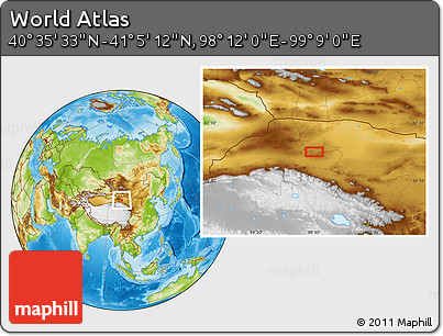 Physical Location Map of the Area around 40° 50' 23" N, 98° 40' 30" E