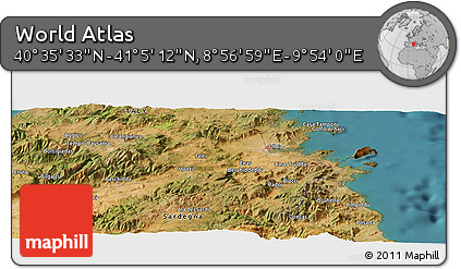 Satellite Panoramic Map of the Area around 40° 50' 23" N, 9° 25' 30" E