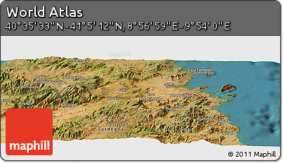 Satellite Panoramic Map of the Area around 40° 50' 23" N, 9° 25' 30" E
