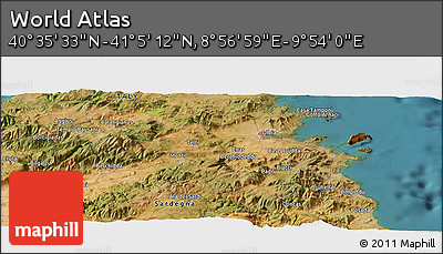 Satellite Panoramic Map of the Area around 40° 50' 23" N, 9° 25' 30" E