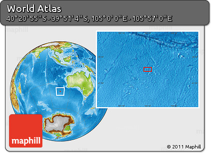 Physical Location Map of the Area around 40° 6' 0" S, 105° 28' 29" E