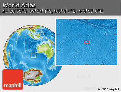 Physical Location Map of the Area around 40° 6' 0" S, 105° 28' 29" E