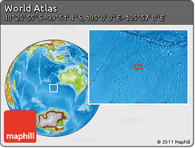 Physical Location Map of the Area around 40° 6' 0" S, 105° 28' 29" E