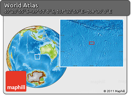 Physical Location Map of the Area around 40° 6' 0" S, 108° 1' 30" E