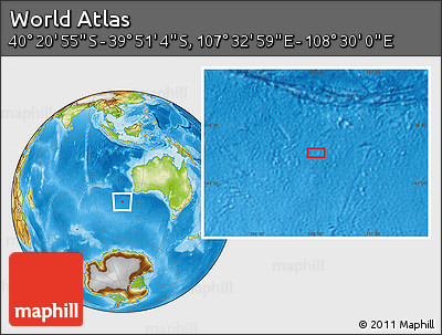 Physical Location Map of the Area around 40° 6' 0" S, 108° 1' 30" E