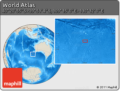 Shaded Relief Location Map of the Area around 40° 6' 0" S, 109° 43' 29" E