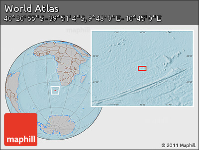 Gray Location Map of the Area around 40° 6' 0" S, 10° 16' 30" E, hill shading
