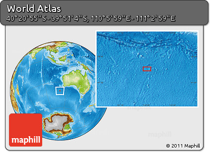 Physical Location Map of the Area around 40° 6' 0" S, 110° 34' 29" E