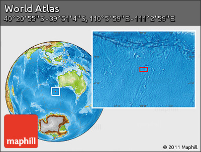 Physical Location Map of the Area around 40° 6' 0" S, 110° 34' 29" E