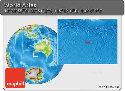 Physical Location Map of the Area around 40° 6' 0" S, 115° 40' 30" E