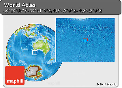 Physical Location Map of the Area around 40° 6' 0" S, 118° 13' 29" E