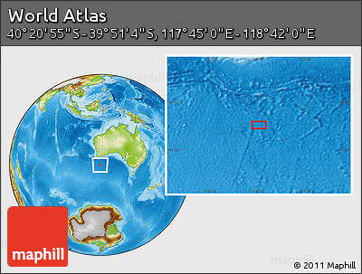 Physical Location Map of the Area around 40° 6' 0" S, 118° 13' 29" E