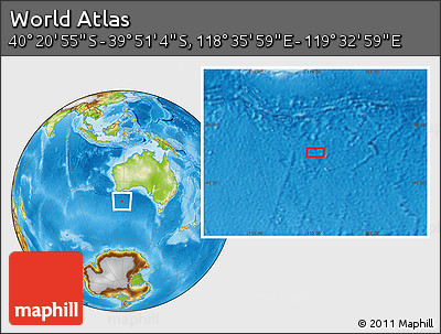 Physical Location Map of the Area around 40° 6' 0" S, 119° 4' 29" E