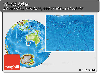 Physical Location Map of the Area around 40° 6' 0" S, 119° 55' 30" E
