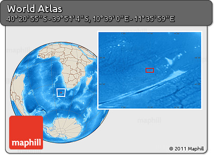 Shaded Relief Location Map of the Area around 40° 6' 0" S, 11° 7' 30" E
