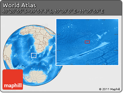 Shaded Relief Location Map of the Area around 40° 6' 0" S, 11° 7' 30" E