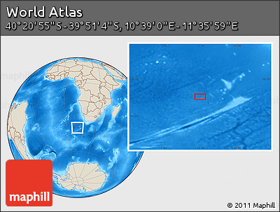 Shaded Relief Location Map of the Area around 40° 6' 0" S, 11° 7' 30" E