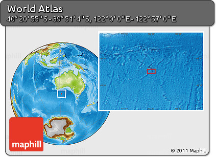 Physical Location Map of the Area around 40° 6' 0" S, 122° 28' 29" E