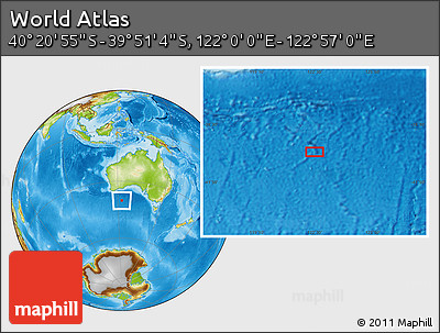 Physical Location Map of the Area around 40° 6' 0" S, 122° 28' 29" E