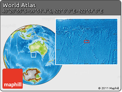Physical Location Map of the Area around 40° 6' 0" S, 122° 28' 29" E