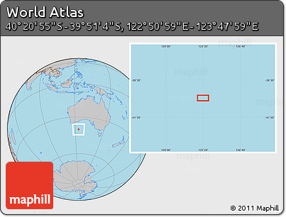 Gray Location Map of the Area around 40° 6' 0" S, 123° 19' 29" E