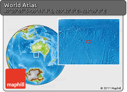 Physical Location Map of the Area around 40° 6' 0" S, 124° 10' 30" E