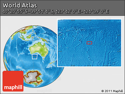 Physical Location Map of the Area around 40° 6' 0" S, 124° 10' 30" E