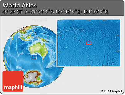 Physical Location Map of the Area around 40° 6' 0" S, 124° 10' 30" E