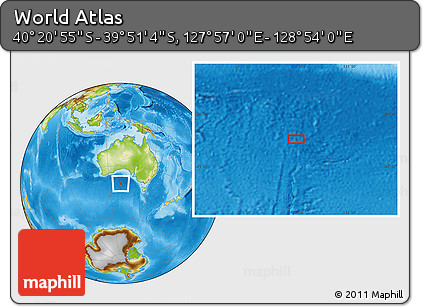 Physical Location Map of the Area around 40° 6' 0" S, 128° 25' 30" E