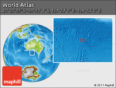 Physical Location Map of the Area around 40° 6' 0" S, 128° 25' 30" E