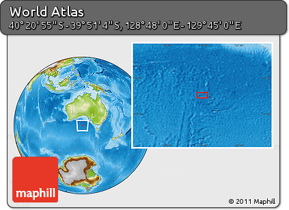 Physical Location Map of the Area around 40° 6' 0" S, 129° 16' 30" E