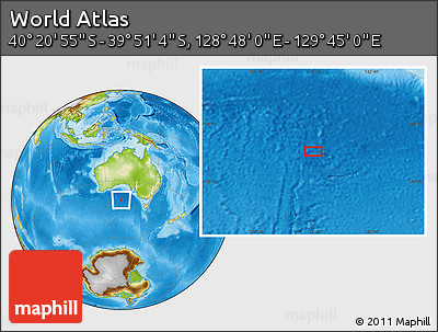 Physical Location Map of the Area around 40° 6' 0" S, 129° 16' 30" E