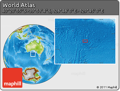 Physical Location Map of the Area around 40° 6' 0" S, 129° 16' 30" E