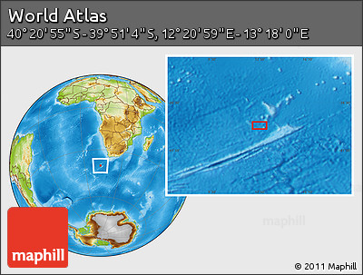 Physical Location Map of the Area around 40° 6' 0" S, 12° 49' 29" E