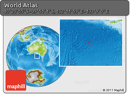 Physical Location Map of the Area around 40° 6' 0" S, 132° 40' 30" E