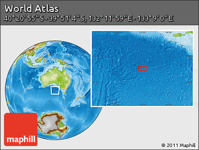 Physical Location Map of the Area around 40° 6' 0" S, 132° 40' 30" E