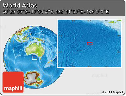 Physical Location Map of the Area around 40° 6' 0" S, 132° 40' 30" E