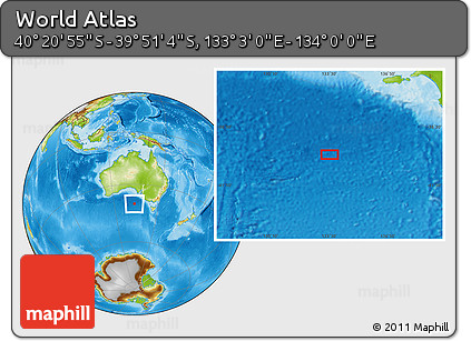 Physical Location Map of the Area around 40° 6' 0" S, 133° 31' 30" E