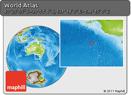Physical Location Map of the Area around 40° 6' 0" S, 137° 46' 30" E
