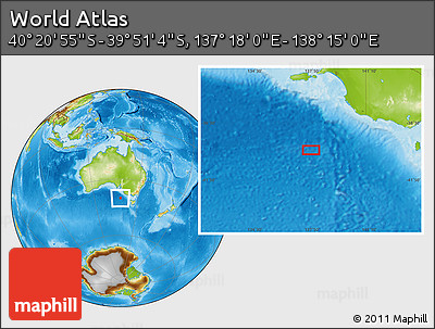 Physical Location Map of the Area around 40° 6' 0" S, 137° 46' 30" E