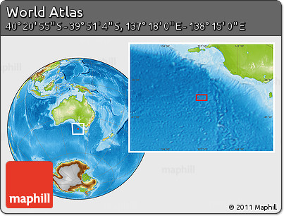 Physical Location Map of the Area around 40° 6' 0" S, 137° 46' 30" E