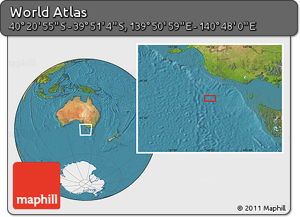 Satellite Location Map of the Area around 40° 6' 0" S, 140° 19' 29" E