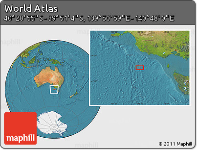 Satellite Location Map of the Area around 40° 6' 0" S, 140° 19' 29" E