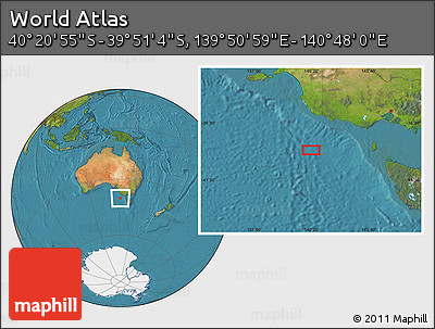 Satellite Location Map of the Area around 40° 6' 0" S, 140° 19' 29" E